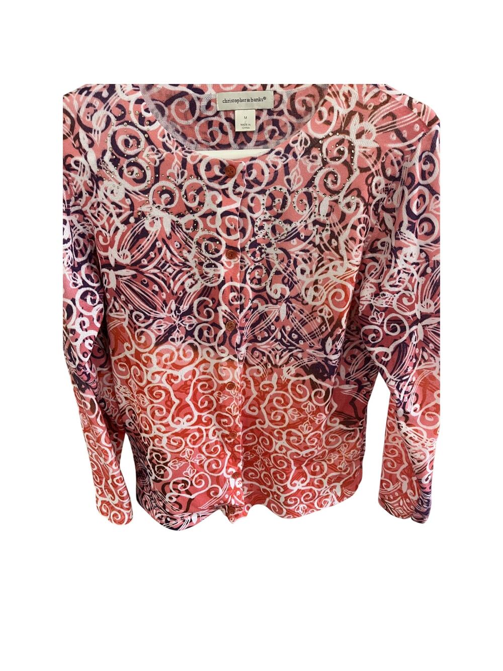 Cardigan Sweater Womens M Christopher & Banks Sequins Print Bolero Shrug Fairy